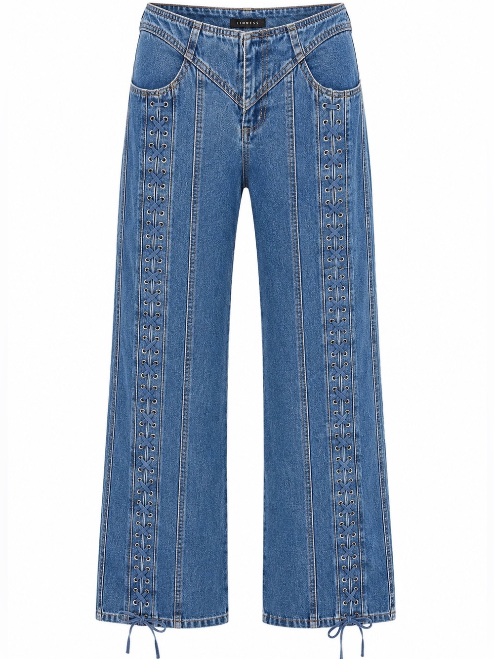 Lioness Day Dream Lace-Up Wide Leg Jeans NWT Blue Denim Size AU 12 / US 8 - Picture 1 of 11